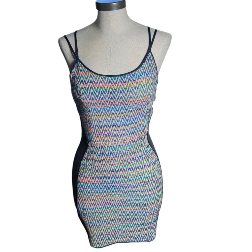 Greylin Womens Multi Color Chevron Bodycon Mini Dress Grey Contrast Size M